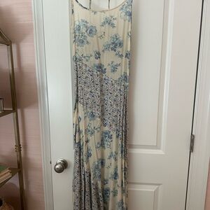 Free People Floral Maxi Dress in Cream and Blue